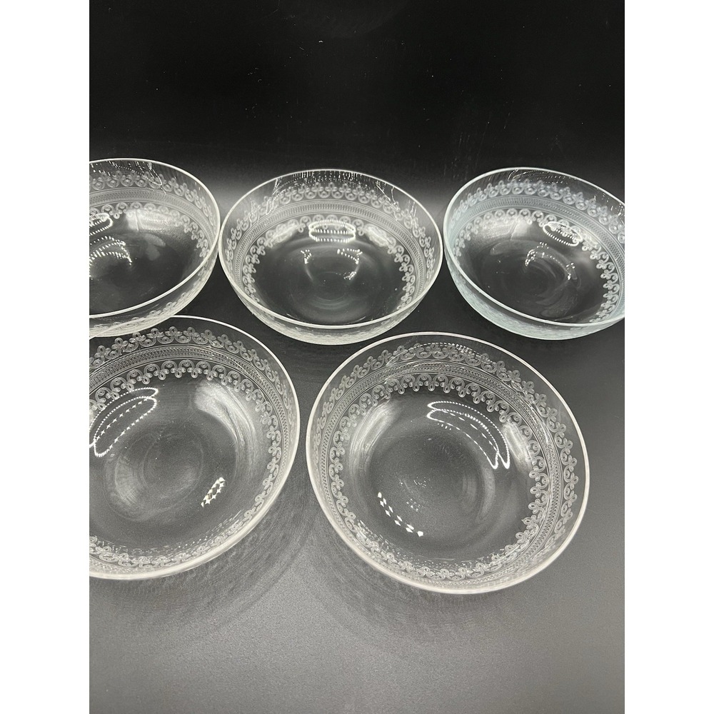 Fostoria "Large Cloverleaf" etched Pattern Finger Bowls ~Set of 5